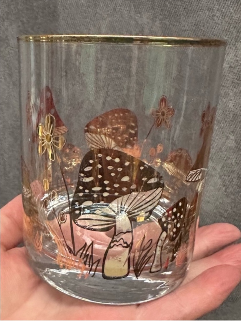 3 vintage gold mushroom lowball glasses bar retro 70s style